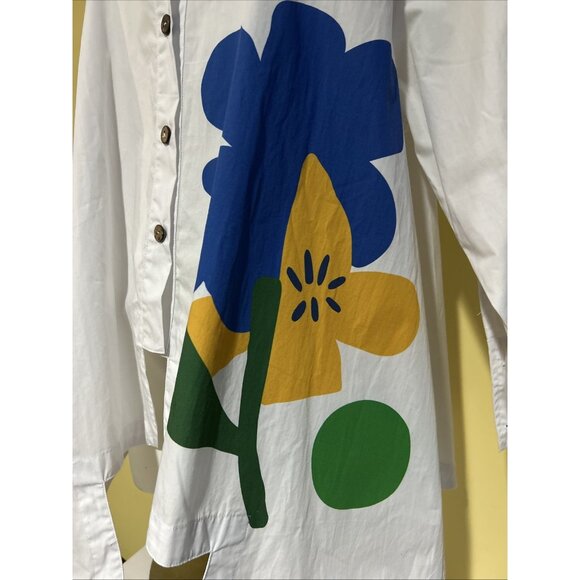 Art To Wear Cupcake International Floral Abstract L 100% Cotton Jacket Shirt - Picture 3 of 13